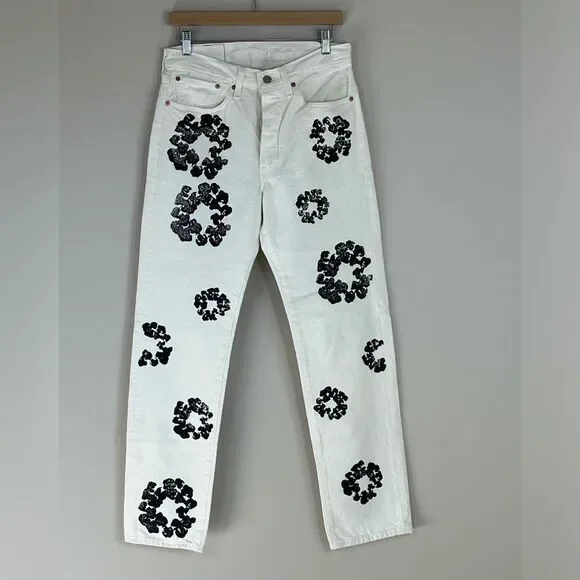 Denim Tears x Levi's Men's Cotton Wreath Chainstitch Jeans White 31 x 32